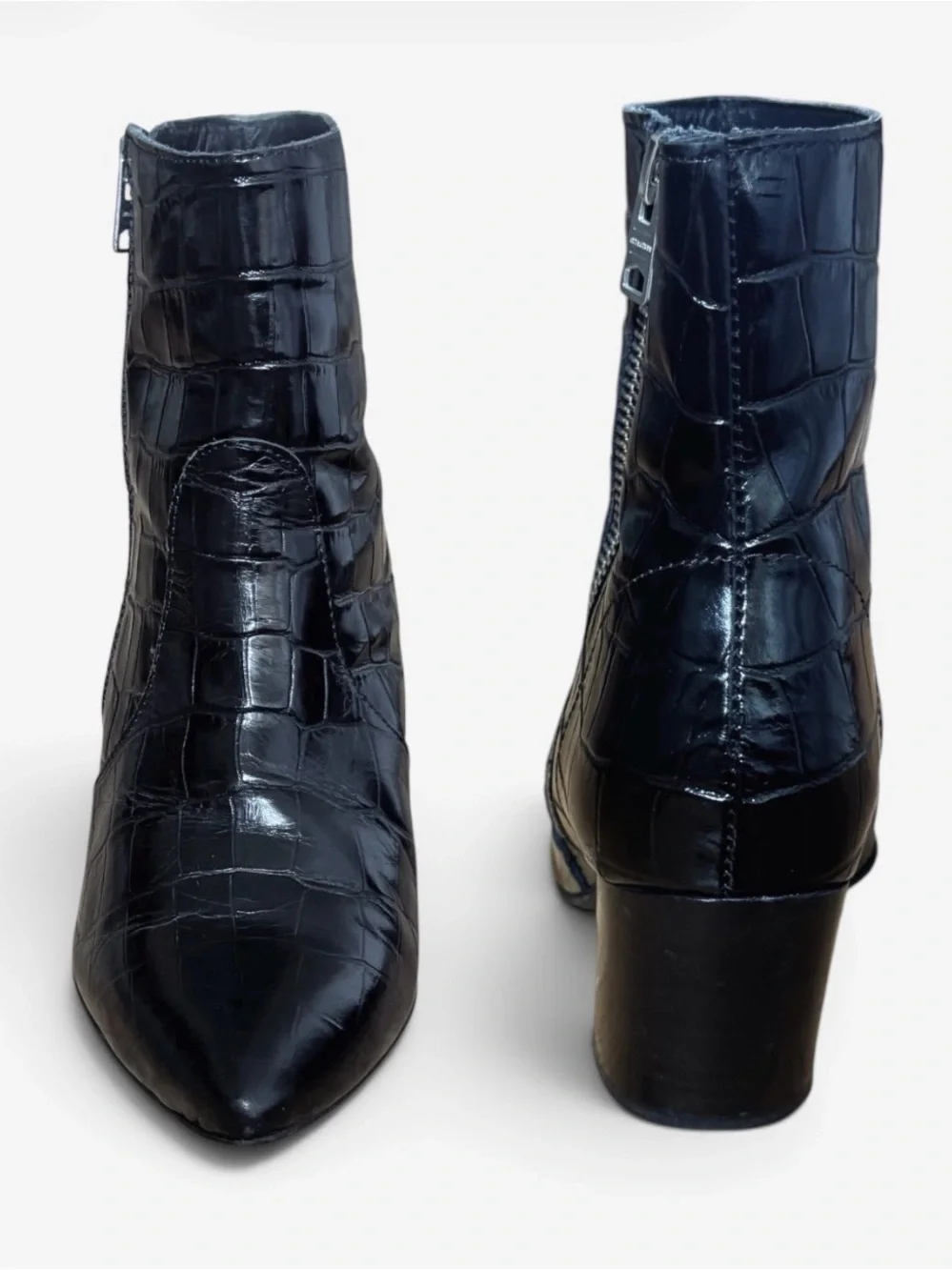 AllSaints Aster Croc Embossed Black Leather Boots Size 37